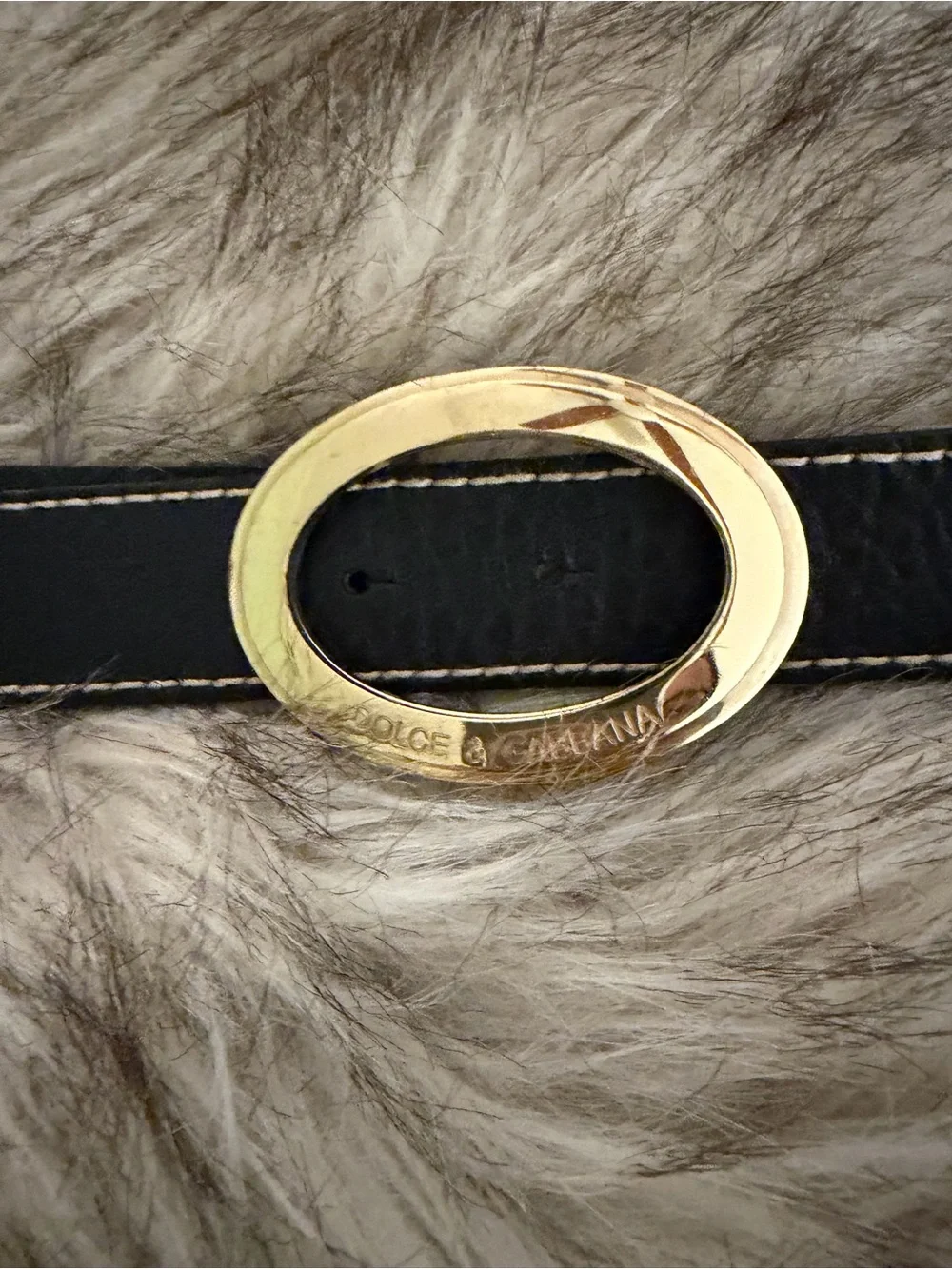 Dolce & Gabbana Black Leather Belt with Gold Oval Logo Buckle
